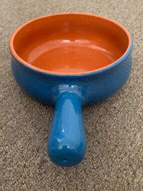 De Silva Italy Ceramic Cheese Bakers Soup Crocks with Handles| blue/terracota